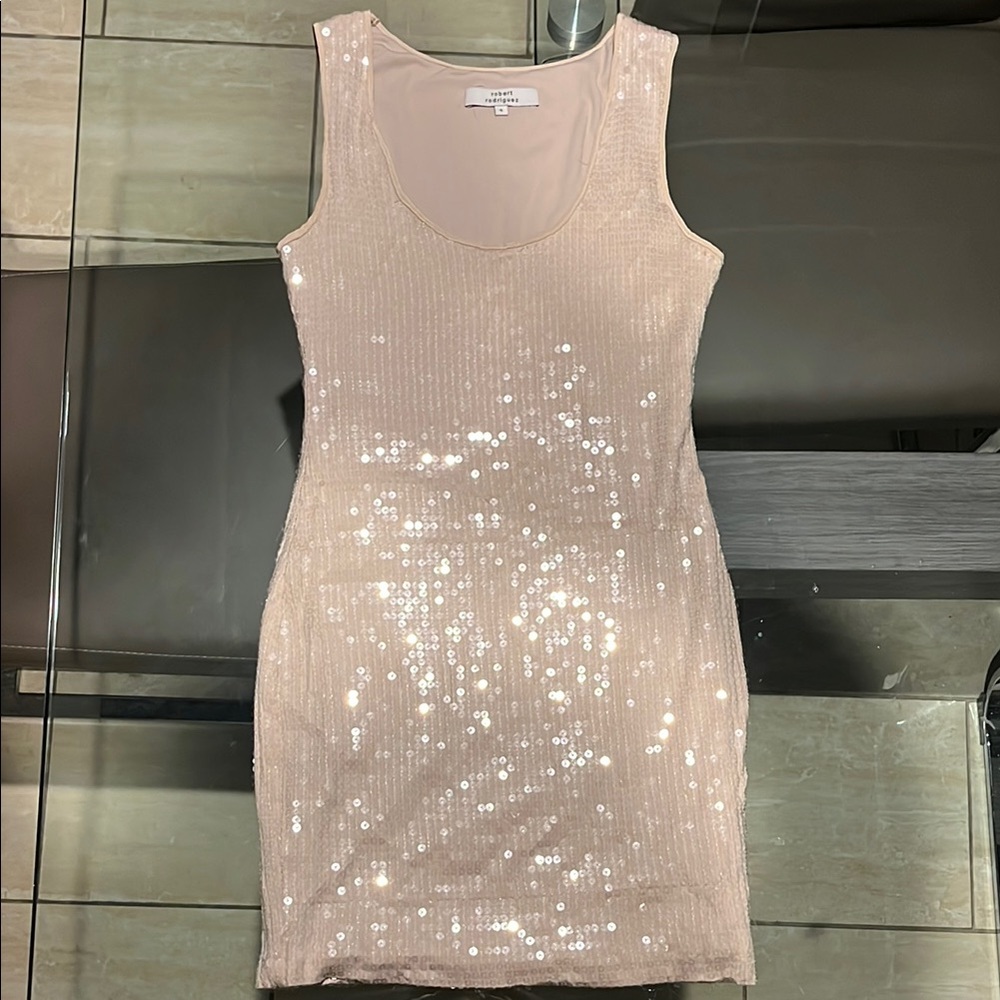 Robert Rodriguez Elegant Sequin Dress in Cream size Small